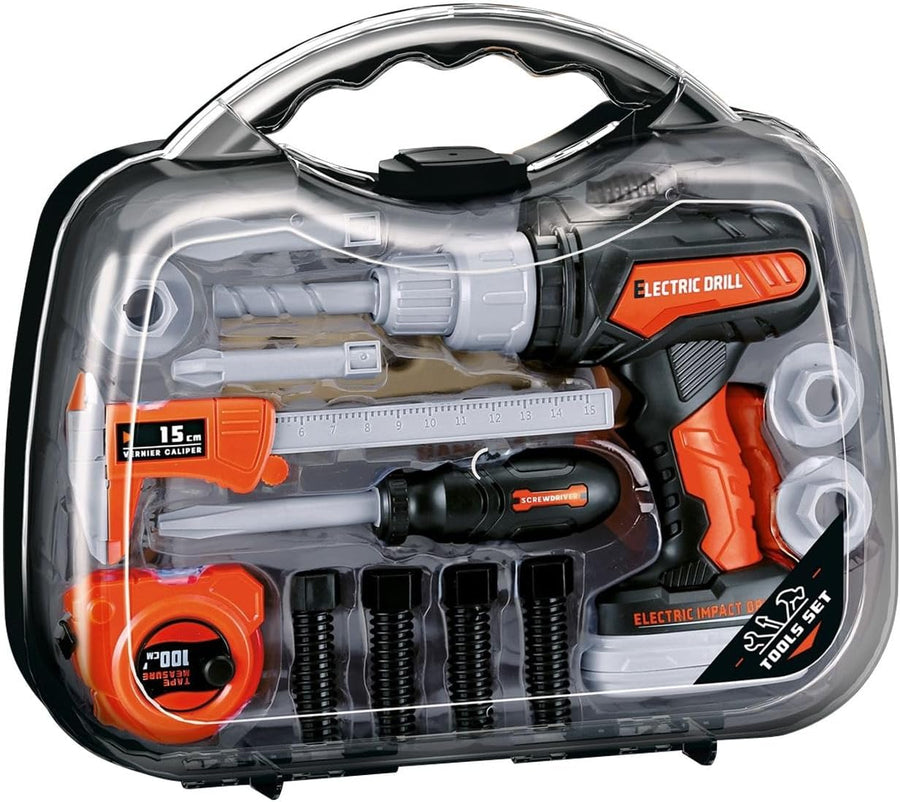23pcs Kids Construction Tool Toys Box Tool Case Toolset Childrens Plastic Building Kit Pretend Role Play Learning Educational Repair Playset
