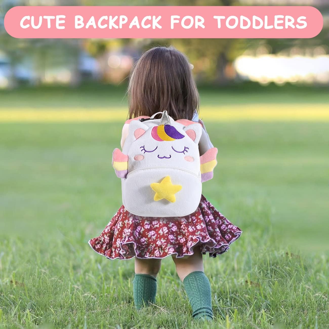 VASCHY Toddler Backpack, Baby Boys and Girls Cute Plush Animal Small Daycare Backpack for Baby Little Kids White Unicorn