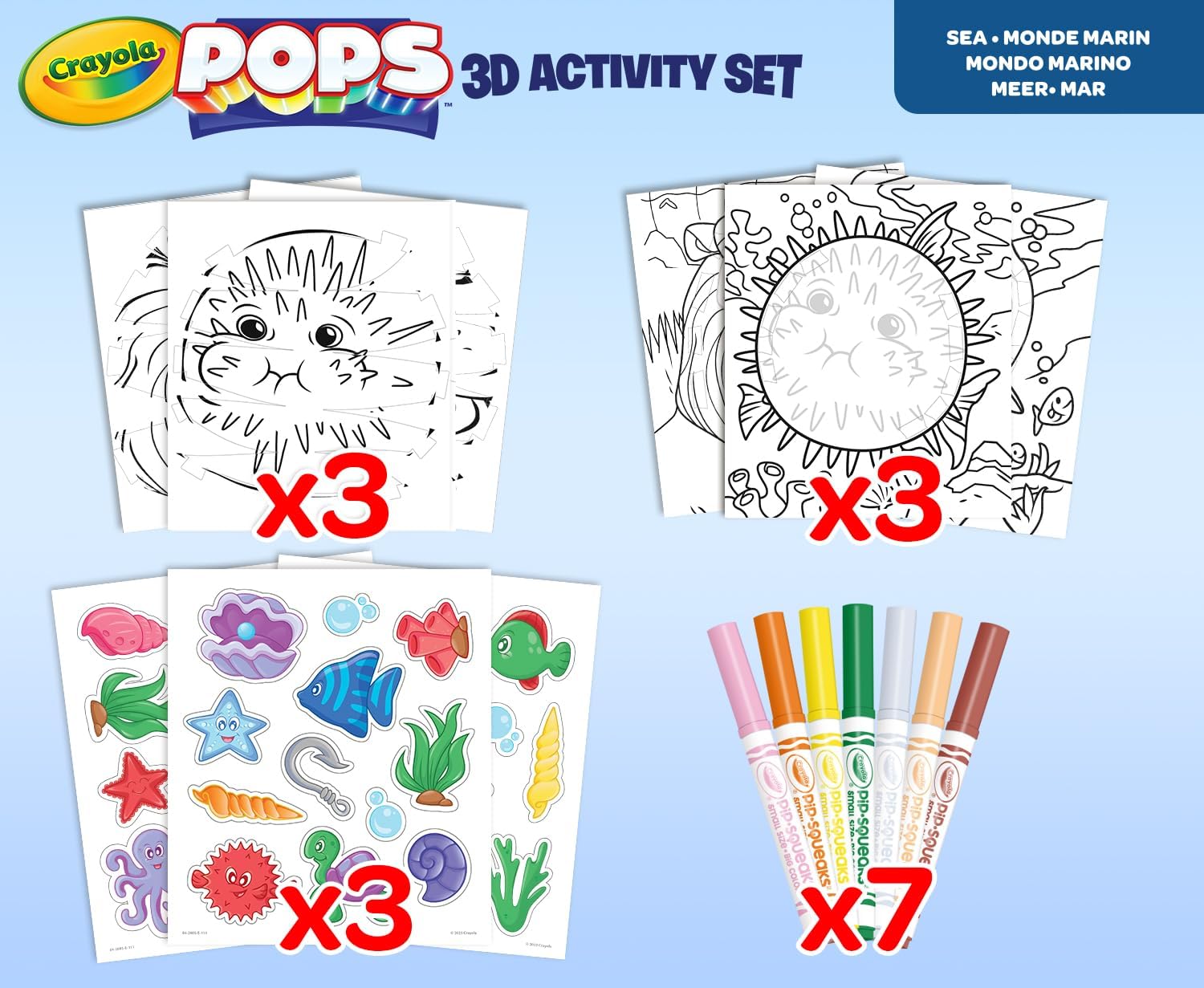 مجموعة Crayola Pops 3D Underwater World الفنية مع 7 أقلام تحديد