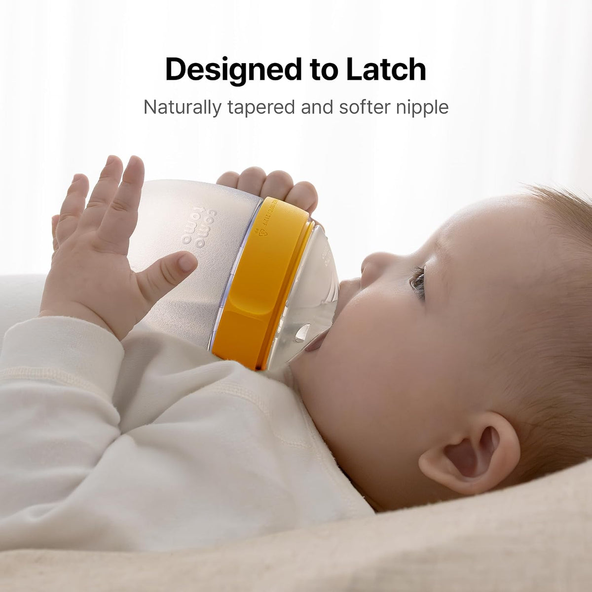 Comotomo Silicone Baby Bottle Gen 2 – 2026 Release (5oz) – True Slow-Flow Nipple for Newborn Feeding (0-3 Months) with Dual Anti Colic Vents for Breast to Bottle Transition, Yellow