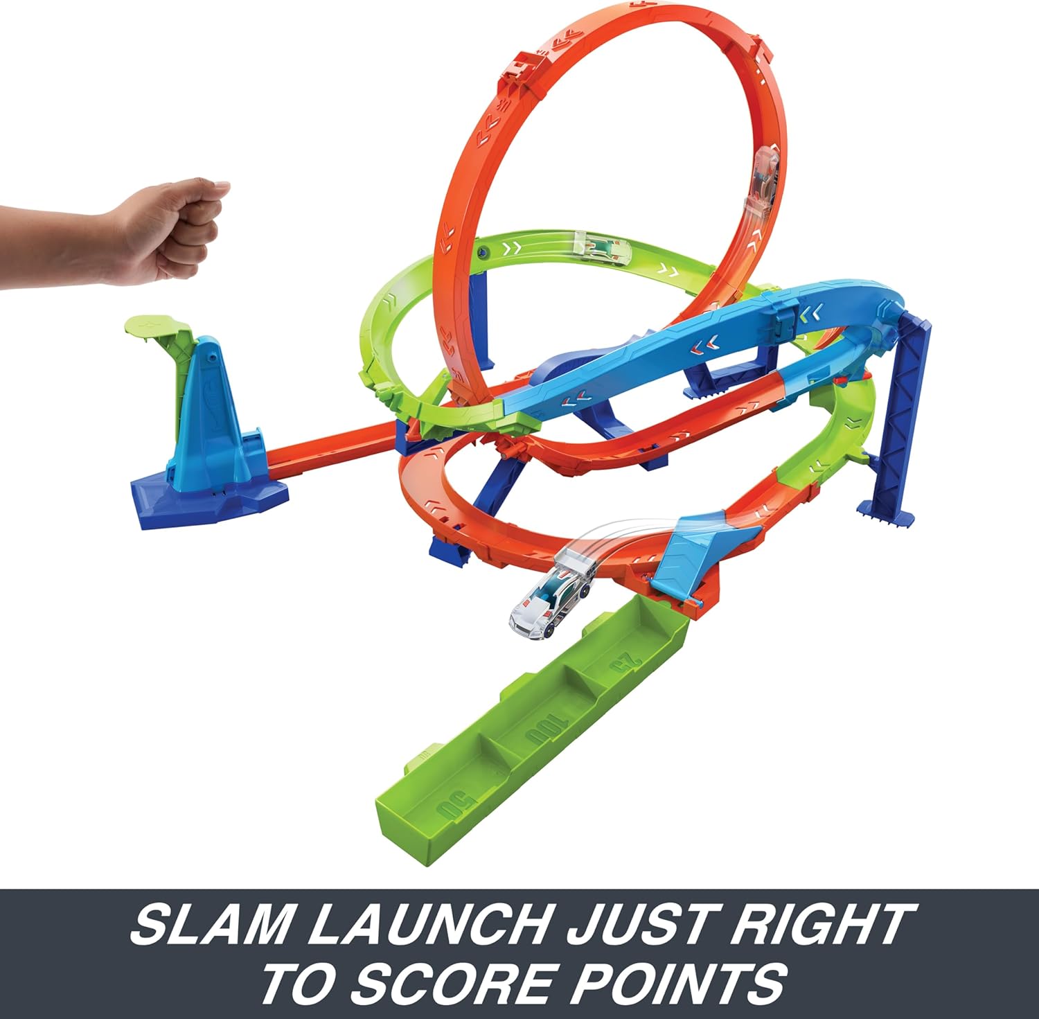 مجموعة مسار سيارات لعبة Hot Wheels ومجموعة ألعاب Action Loop Cyclone Challenge ومركبة بمقياس 1:64 