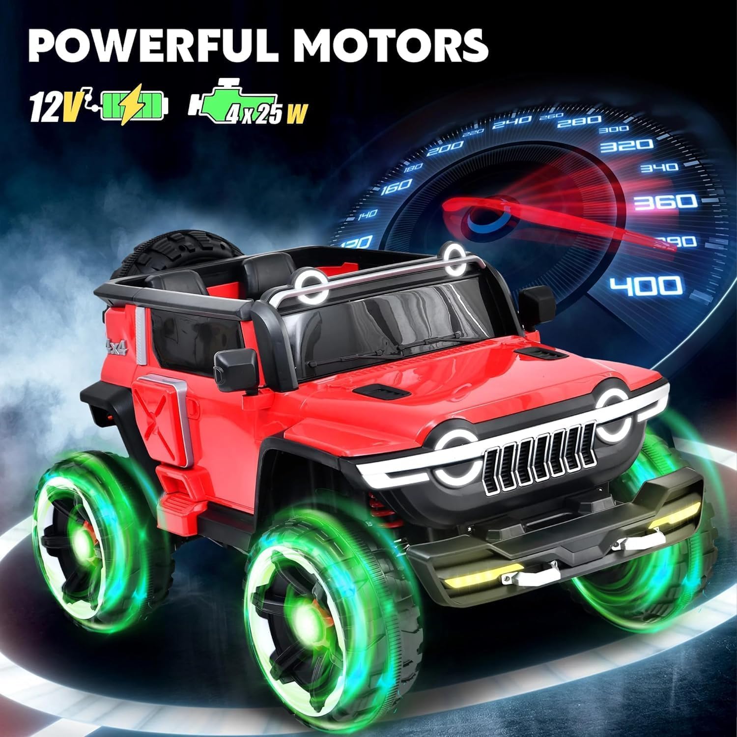 Children’s 4x4 Electric Ride-On Off-Road Jeep – Premium Design with LED Lighting and All-Terrain Wheels - Red