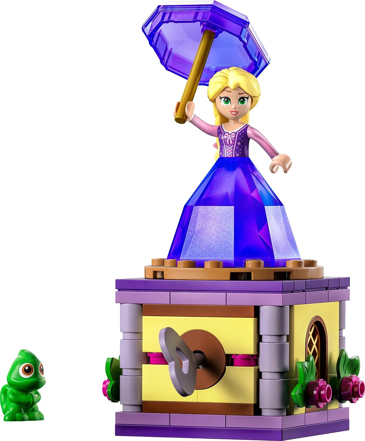 LEGO 43214 Disney Princess Twirling Rapunzel Building Toy with Diamond Dress Mini-Doll and Pascal The Chameleon Figure, Wind Up Toy Rapunzel.