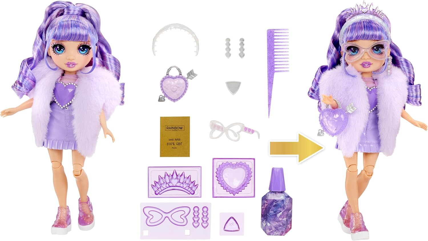 RAINBOW HIGH Creative Crystals Purple - 28 cm Purple Mannequin Doll with Crystal Accessory Kit, Ring for You, Resin Game, Gift for 8+ Years, Non-Edible