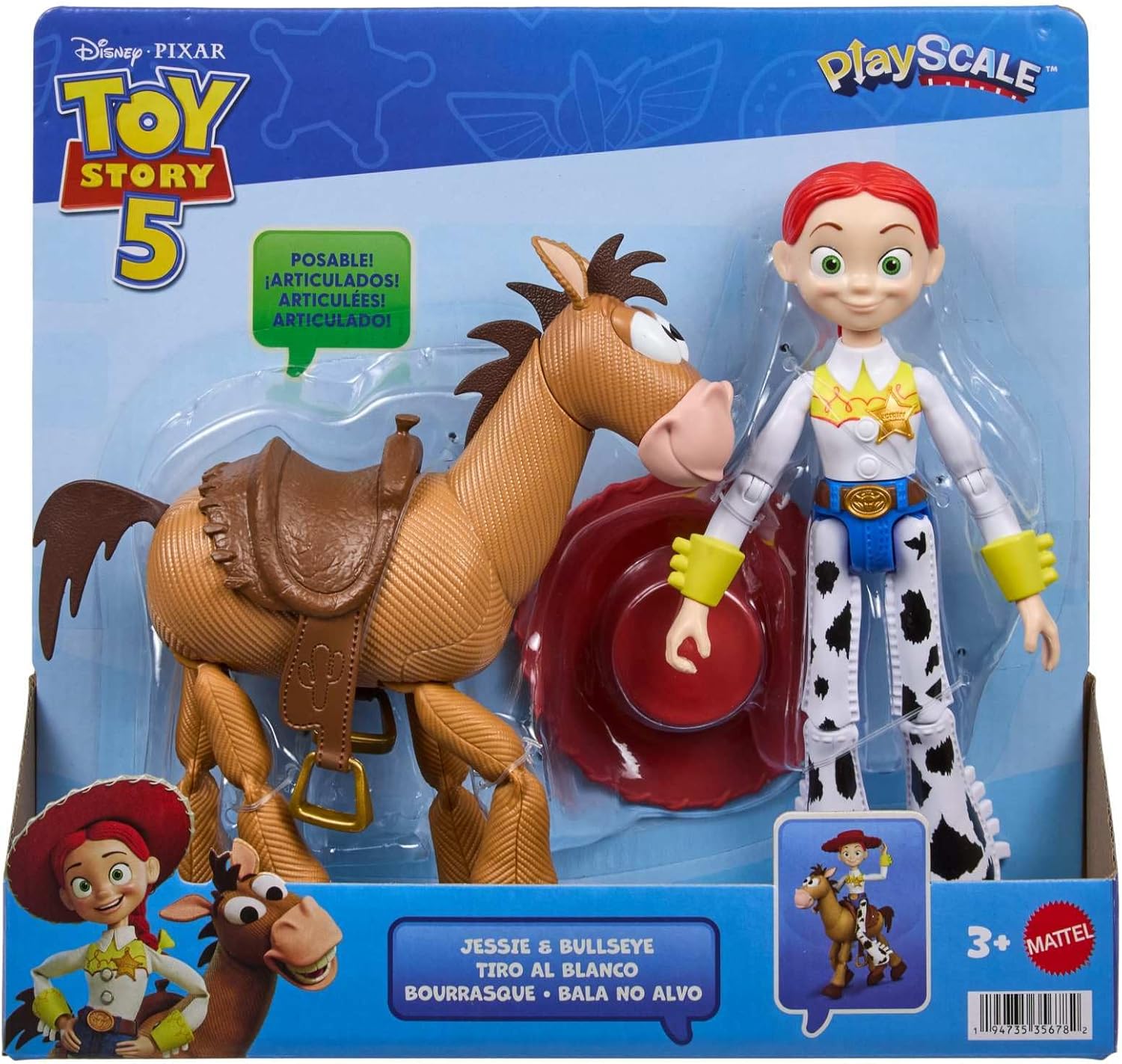 Mattel Disney and Pixar Toy Story 5 مجموعة شخصيات جيسي وبولزي مقاس 7 إنش قابلة لاتخاذ الوضعيات من مجموعات اللعب، قبعة راعي البقر قابلة للإزالة، JKV21