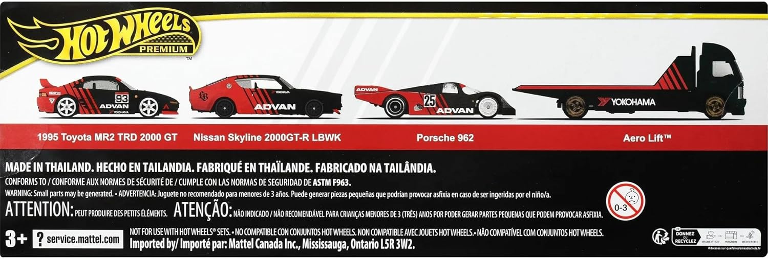 Hot Wheels Premium Collector ADVAN Racing Display Sets, 3 Cars & 1 Transporter