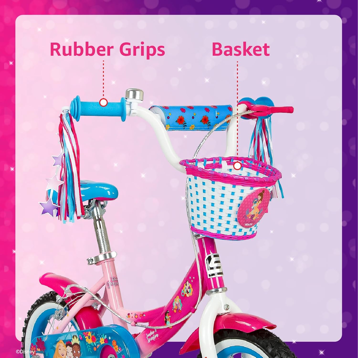 Spartan Disney Princess Bicycle, Rear Caliper Brakes, Easy Saddle Height Adjustment, Colorful, 3 Years+, Pink /Blue - 12 Inches