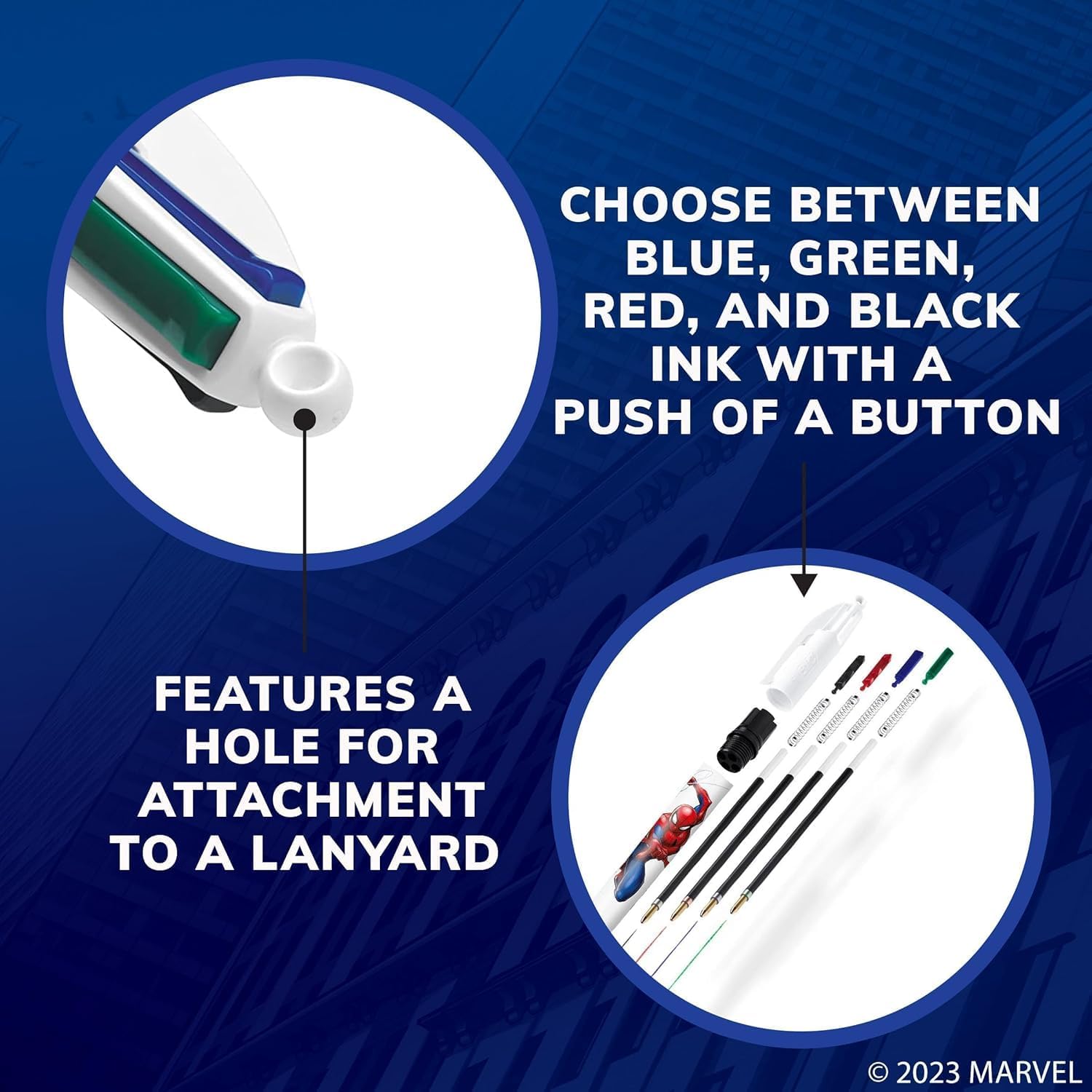 BIC 4 Color Retractable Ballpoint Pen with Marvel's Spider-Man Design and 1.0 mm Point, 2-Count in Assorted Ink