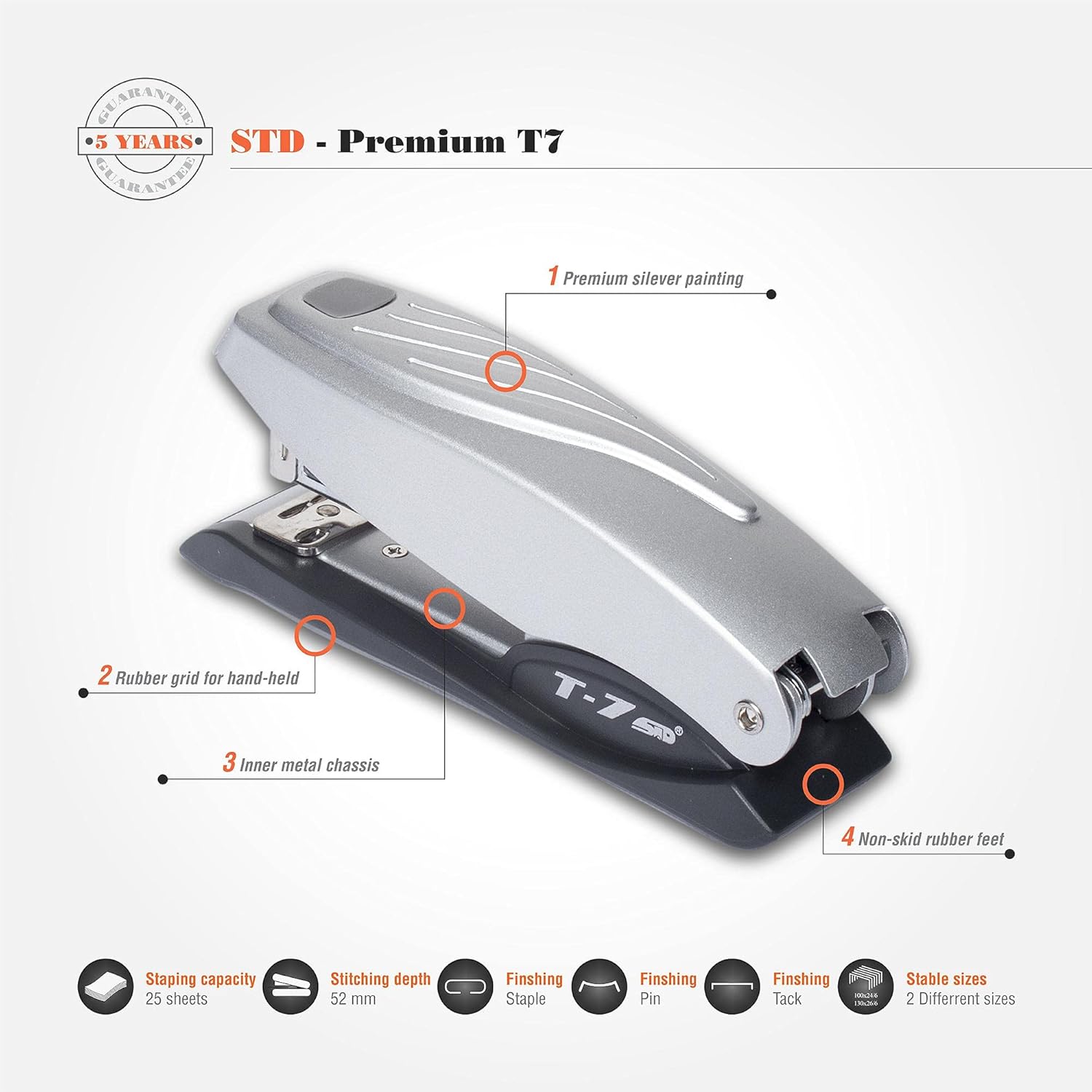 STD Metal stapler Premium T-7  silver And black