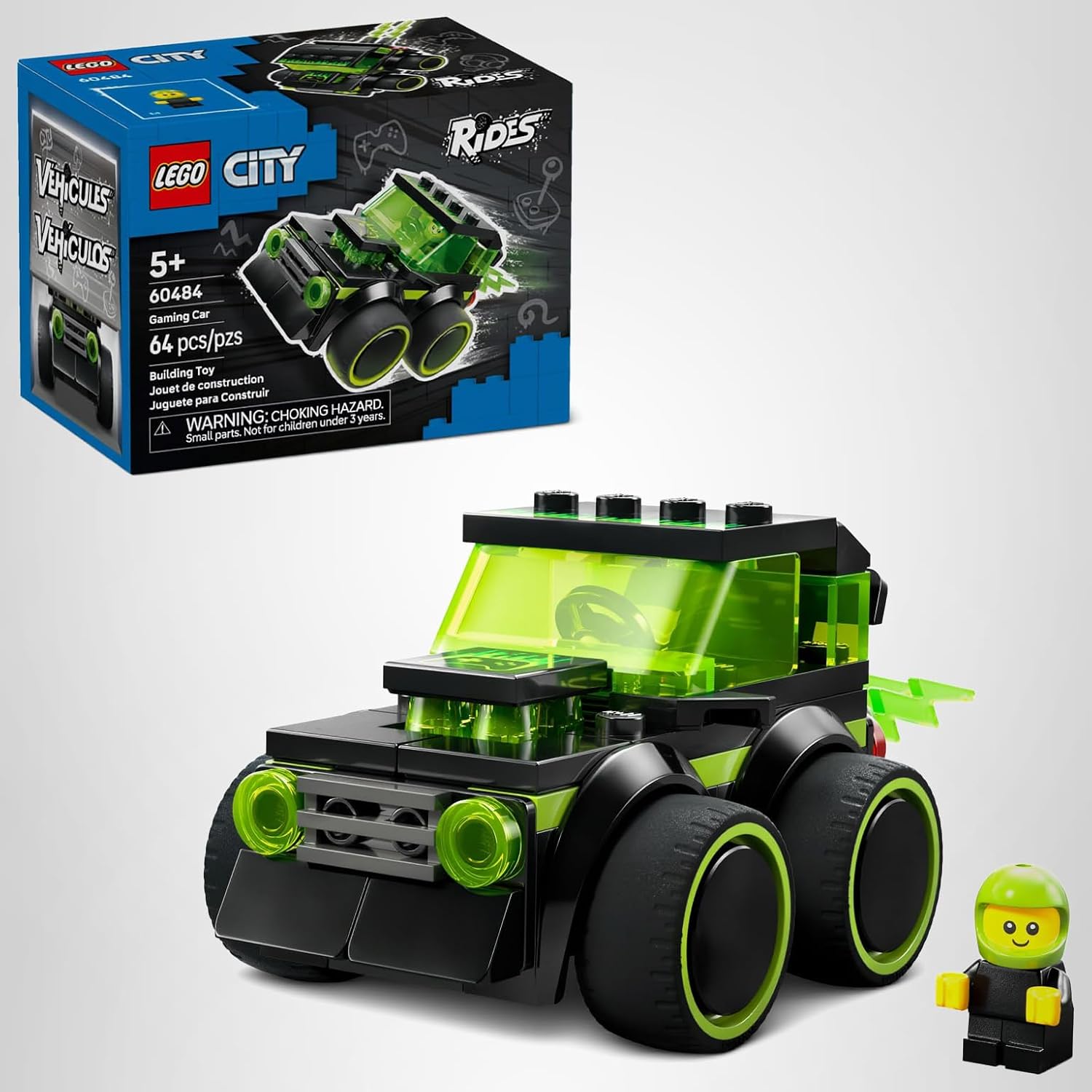 LEGO City Rides – Gaming Race Car Building Toy for Kids - Pretend Play Set for Boys & Girls, Ages 5+ - Toy Car W/Racecar Driver Minifigure - Gift Idea for Birthdays - 60484