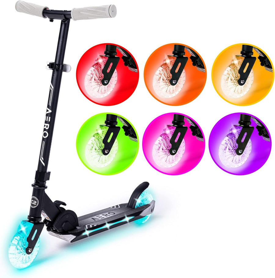 AERO C2 Two Wheels Scooter with dynamic lights wheels and an Aero deck - Black