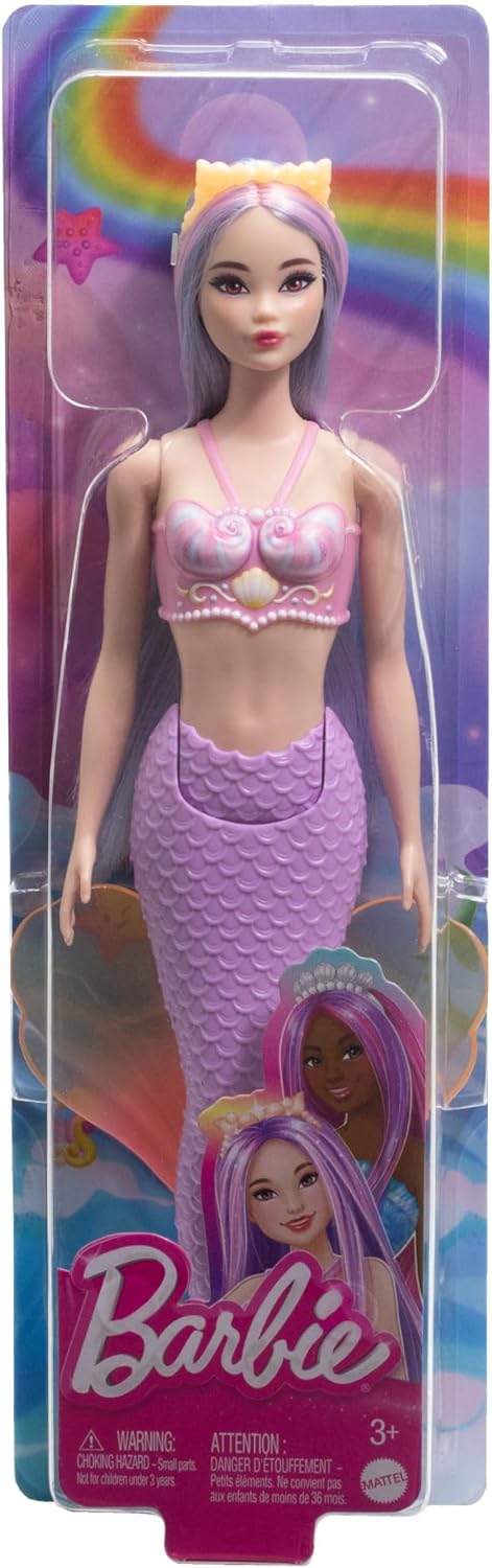 Barbie Mermaid Doll with Pink & Lilac Fantasy Hair & Headband Accessory, Toy with Shell-Inspired Bodice & Lavender Tail