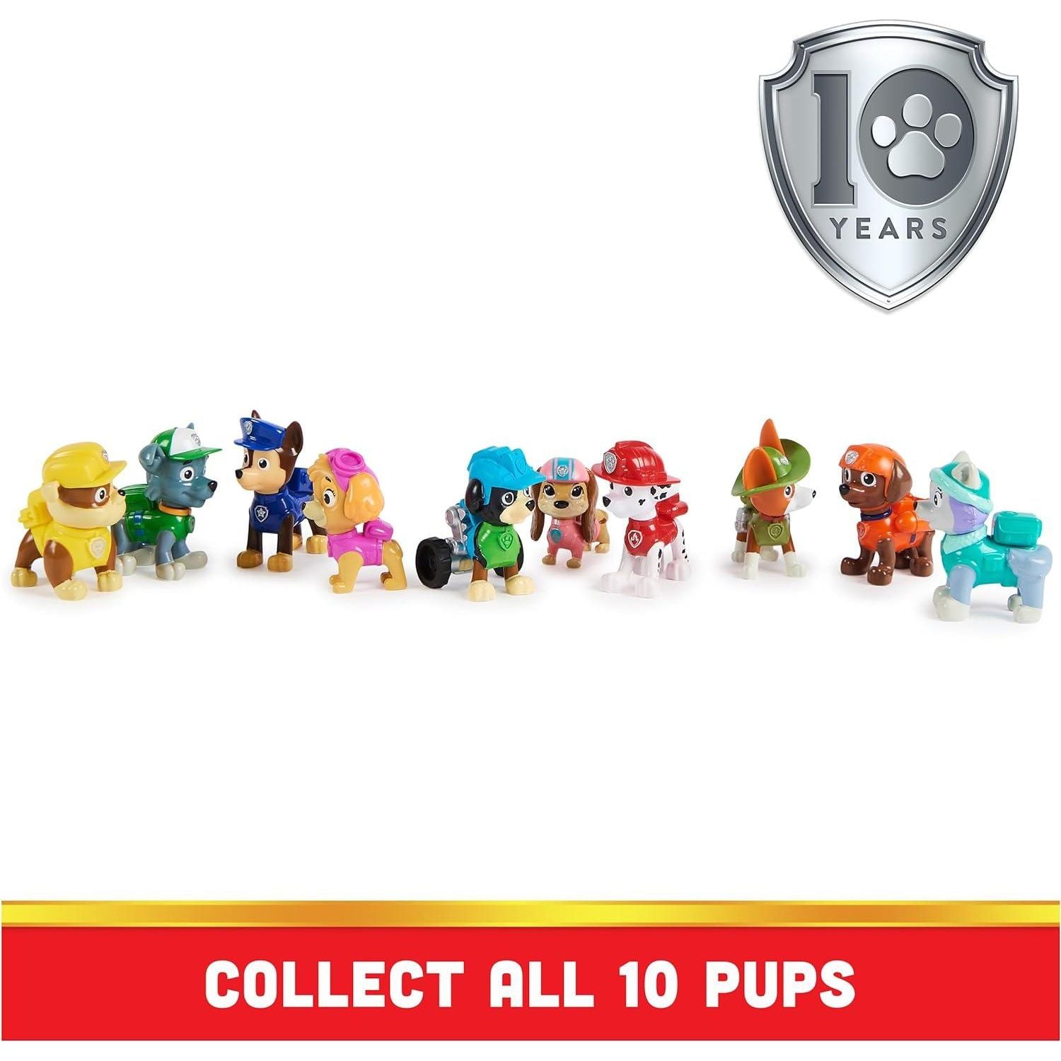 Paw Patrol, 10th Anniversary, All Paws On Deck Toy Figures Gift Pack with 10 Collectible Action Figures, Kids Toys for Ages 3 and Up