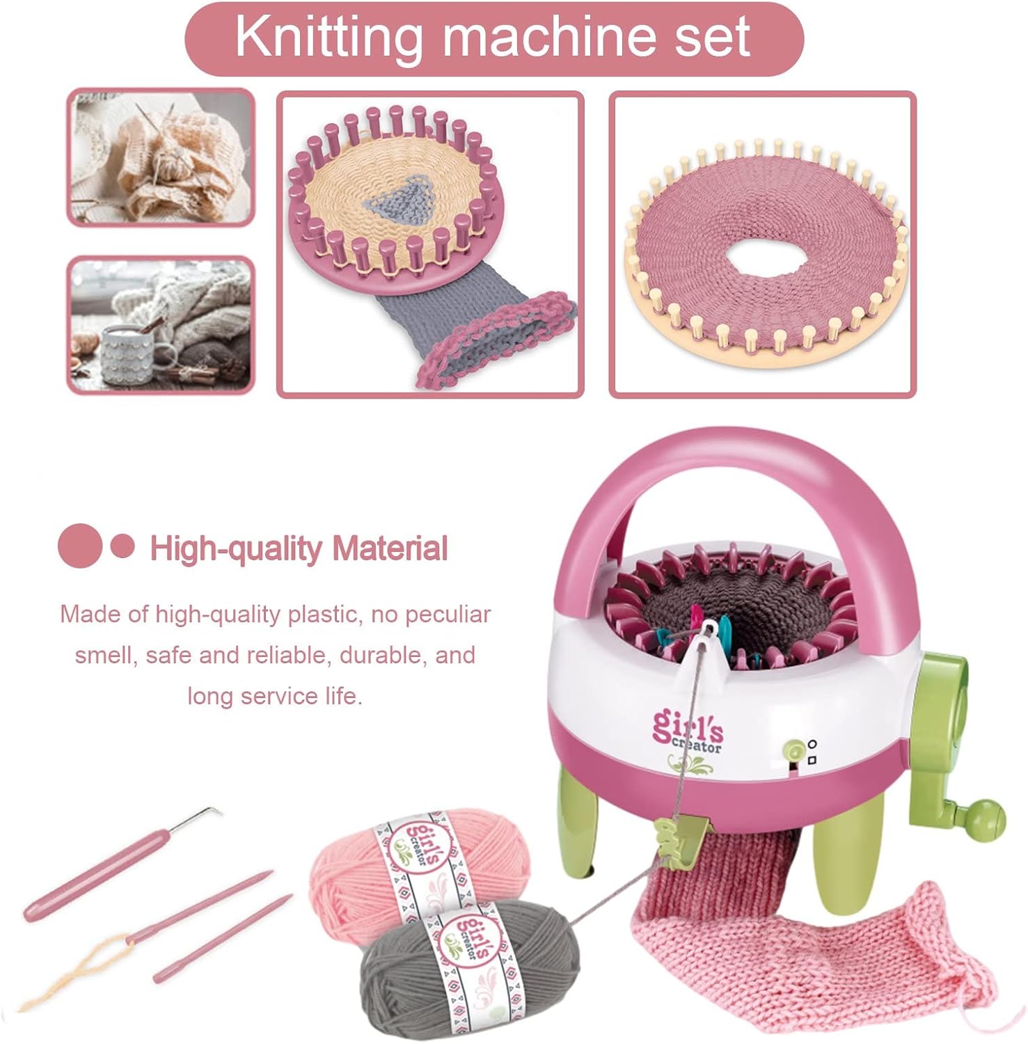 Girl's Creator Knitting Machine - 22 Needle Smart Weaver Circular Knitting Loom for Kids - DIY Knitting Kit for Scarves, Hats, and Leg Warmers