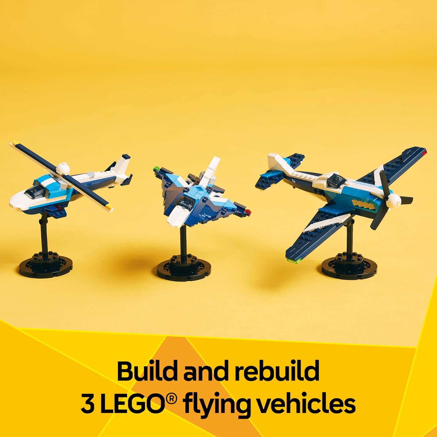 LEGO 31160 Creator 3 in 1 Aircraft Race Plane Toy - Building Toy with 3 Building Options, Airplane, Fighter Jet, or Helicopter - Gift Idea for Kids, Boys and Girls, Ages 7+