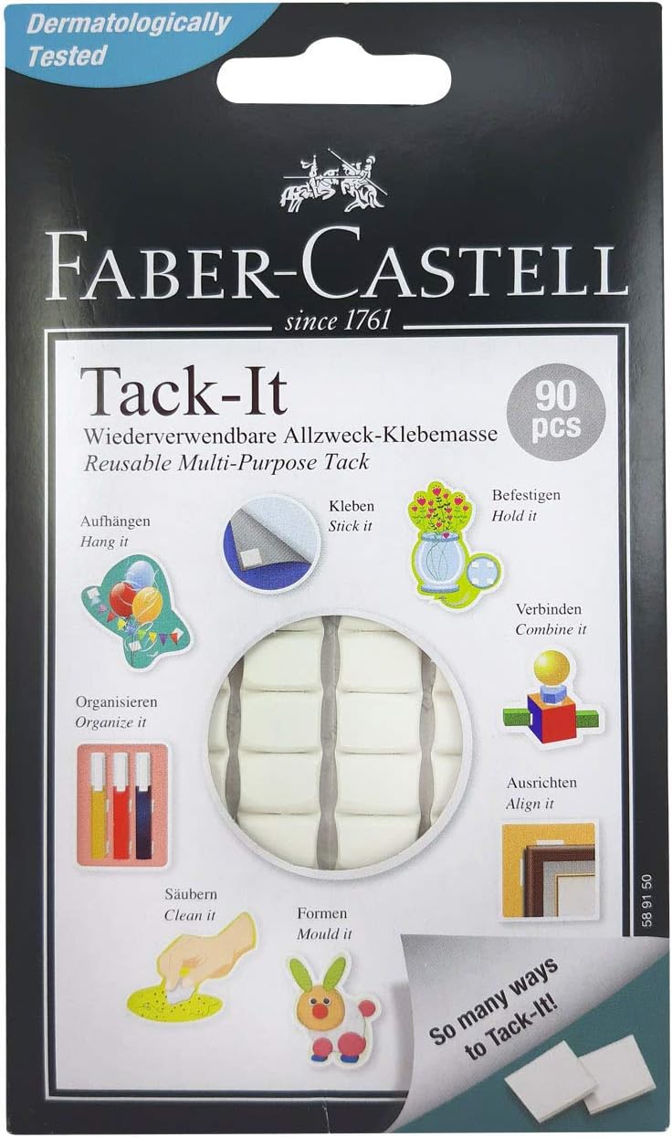 Faber-Castell Tack-It Multipurpose Adhesive, Non-Toxic Reusable and Removable Adhesive(90 pcs Blocks) - white