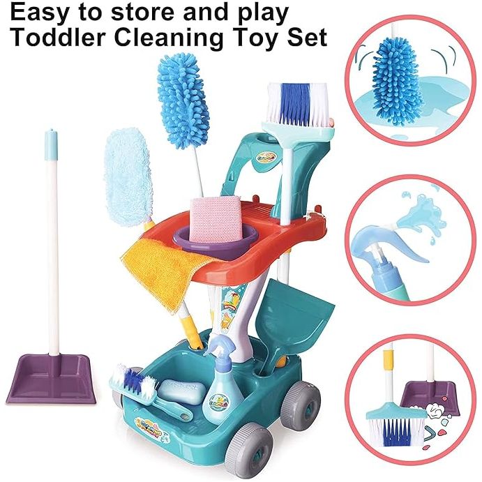Kids Cleaning Play Set 22 pcs broom with cart, brooms, and mop