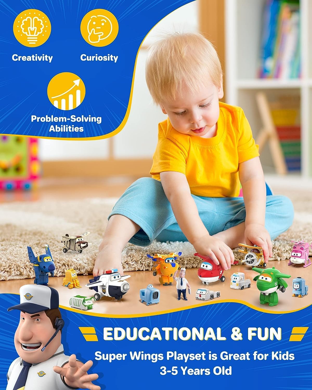 Super Wings Toys, Transformer Toys 2 Inch, Airplane Toy for Kids 3-5 Years Old, 15 Packs Transforming Jet Playset