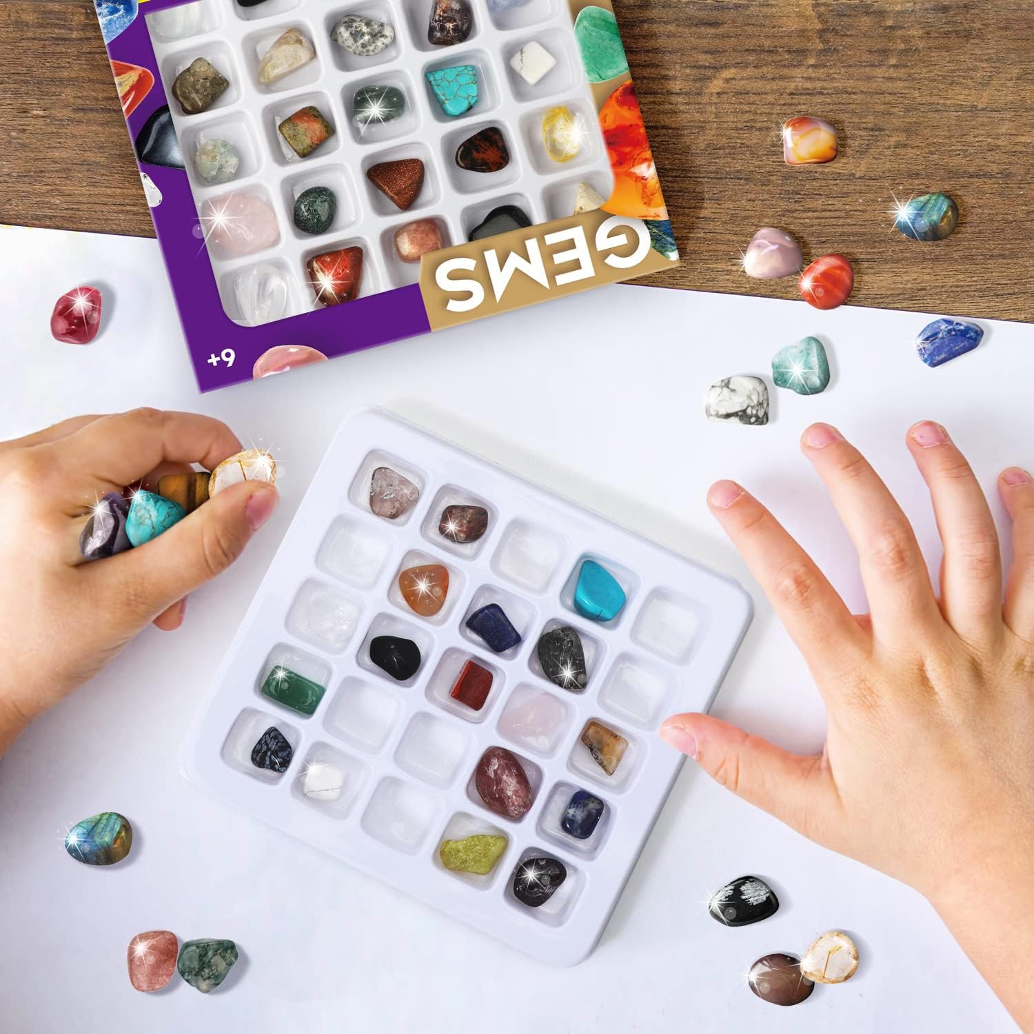 Eduman Byncceh Rock Collection Box for Kids - 25 Unique Gemstones- Educational Science Kit