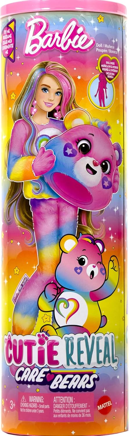 Barbie Cutie Reveal Care Bears Doll & Accessories, Series 2 Togetherness Bear with 10 Surprises Including Color Change & Mini Bear