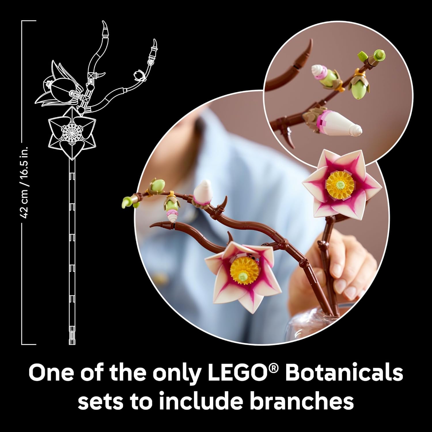 LEGO Botanicals Magnolia Branches Building Set for Adults, Ages 18+ - Gift for Birthdays - Artificial Flowers for Home Office, Bedroom or Desk Decor - 11510