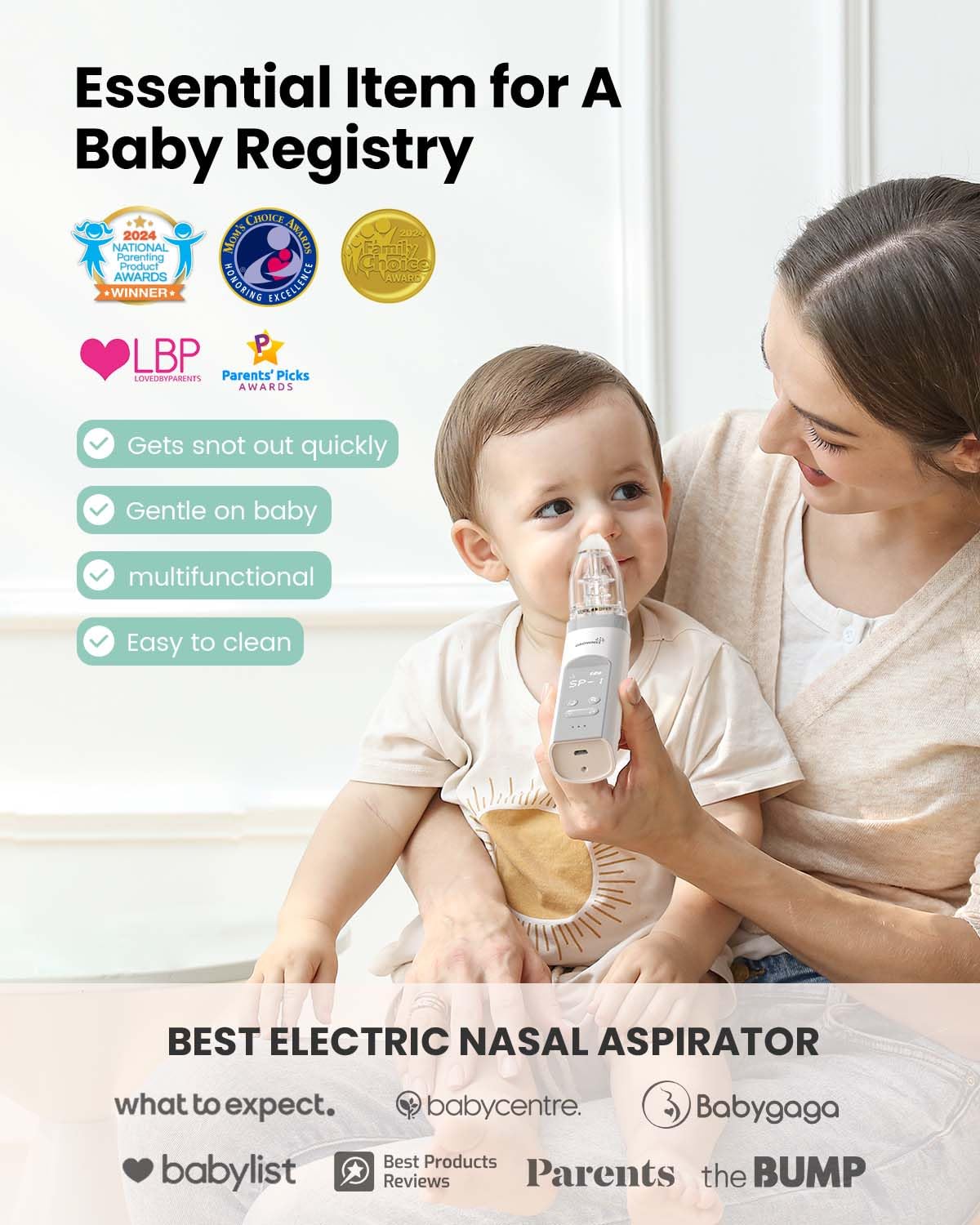 GROWNSY Nasal Aspirator for Baby, Electric Baby Nose Sucker with Larger Suction Chamber and More Powerful Suction with Music and Light Soothing Function