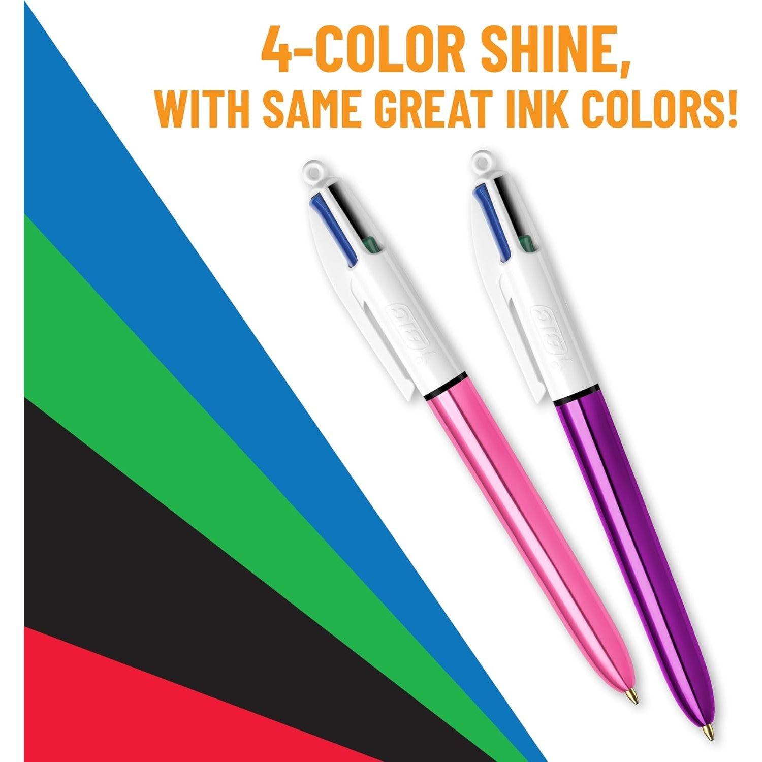 أقلام حبر قابلة للسحب ذات 4 ألوان لامعة من بيك، نقطة متوسطة (1.0 مم)، عبوة مكونة من 12 قطعة