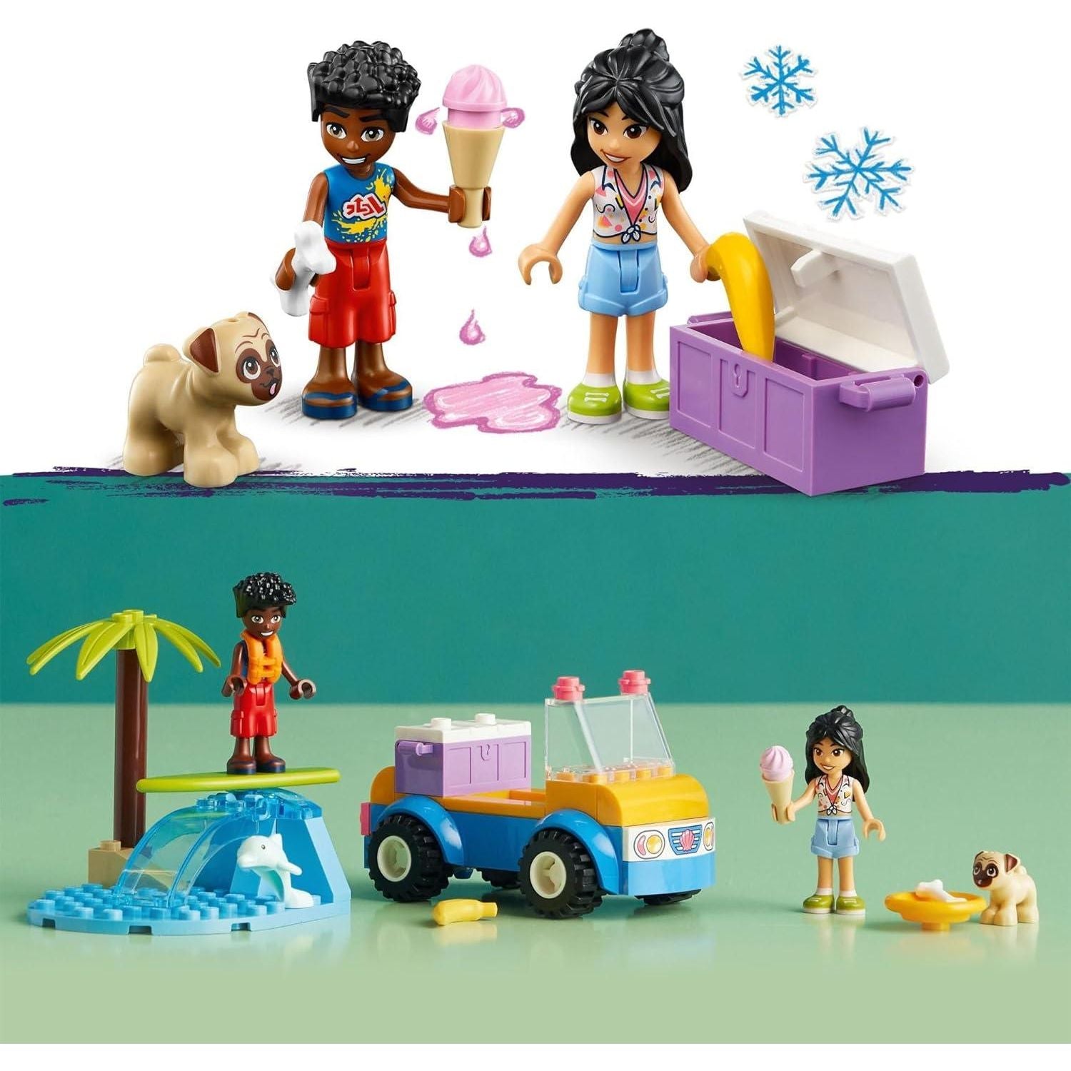 LEGO 41725  Friends Beach Buggy Fun Building Toy Set, Creative Fun for Toddlers Ages 4+, with 2 Mini-Dolls, Pet Dog and Dolphin Figures, a Beach Buggy Toy Car and Accessories