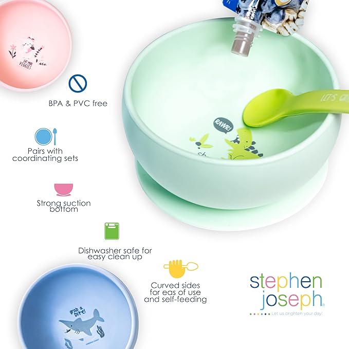 Stephen Joseph, Silicone Baby Bowls, Suction Bowl, Stay Put Suction Bowl, First Stage Self Feeding, Mermaid
