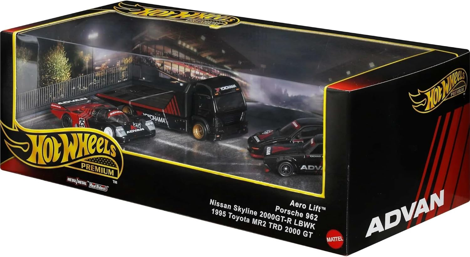 Hot Wheels Premium Collector ADVAN Racing Display Sets, 3 Cars & 1 Transporter