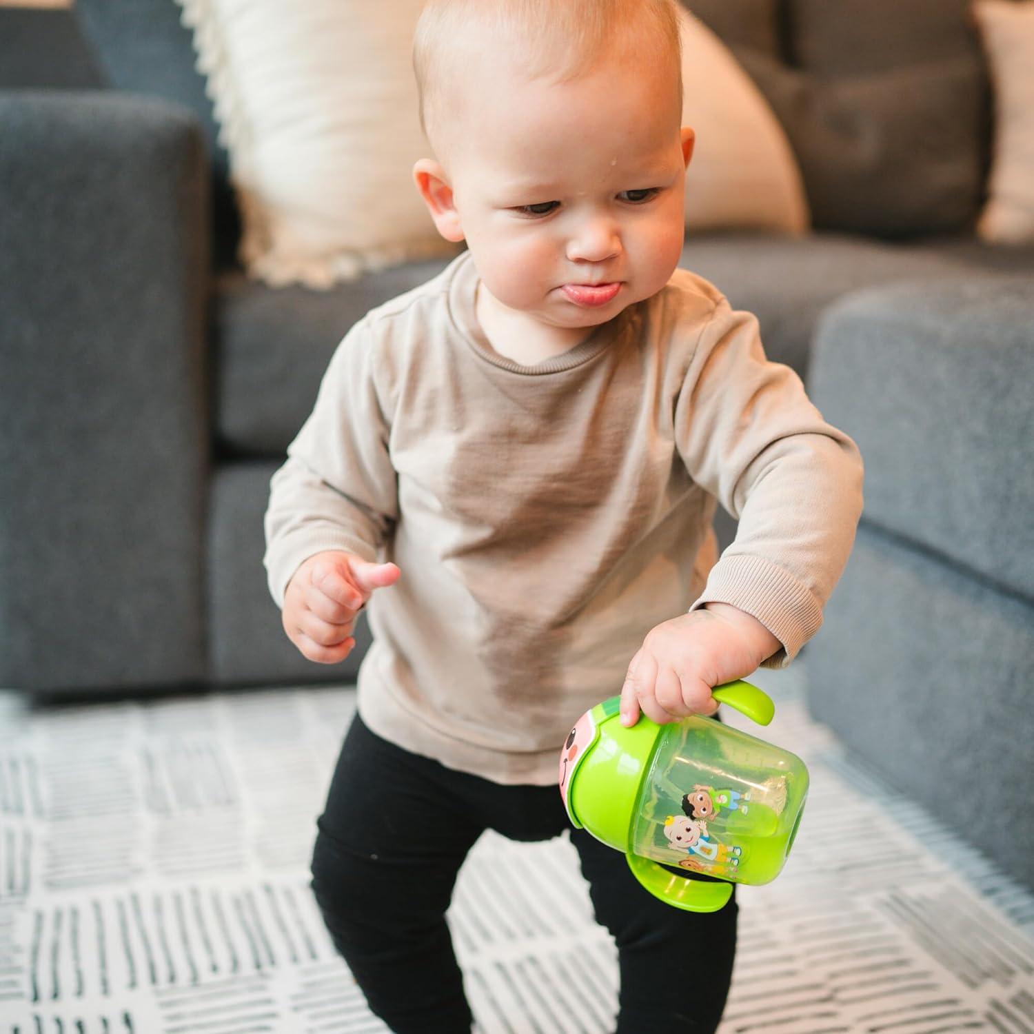 The First Years Cocomelon Weighted Straw Cup - Spill Proof Toddler Straw Cups with Flip Top Cover - Transition Sippy Cups - Toddler Feeding Supplies - 7 Oz - Ages 6 Months and Up