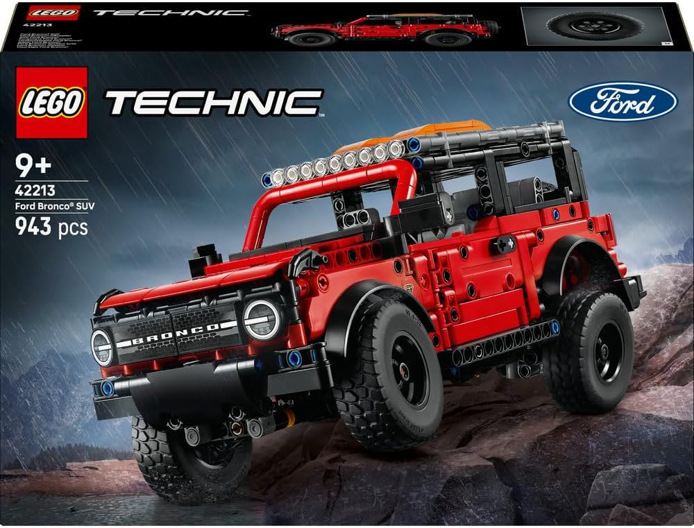 LEGO 42213 Technic Ford Bronco SUV Off Road Car Toy - Model Kit with Opening Doors, V6 Engine, Suspension & Steering
