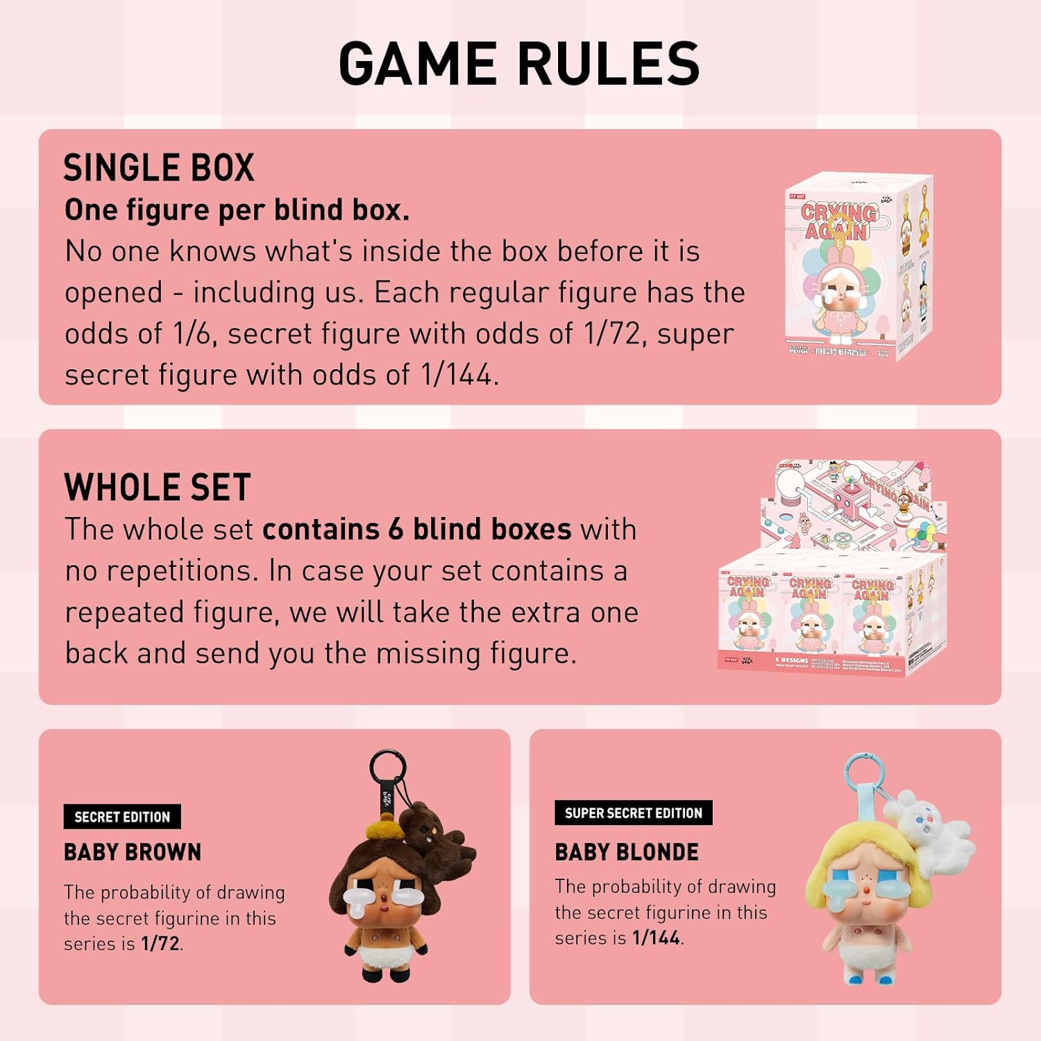 دمية بوب مارت كراي بيبي كرايينغ أغين من سلسلة - وجه من الفينيل (صندوق أعمى)