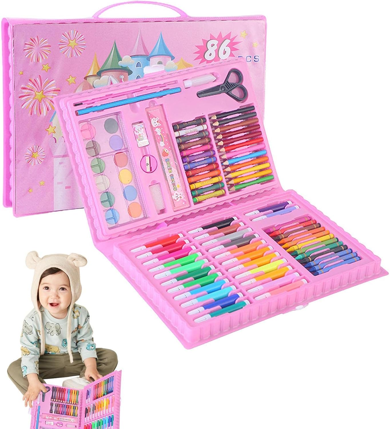 Coloring Kit 86 Pieces Double Sided Trifold Easel Art Set for Kids