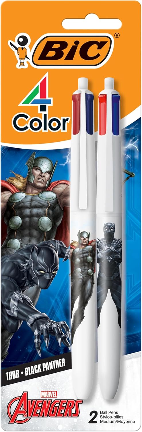 BIC 4 Color Marvel Avengers Retractable Ballpoint Pen with 1.0 mm Point, Multicolor Ink, 2-Count Pack in Assorted Colors