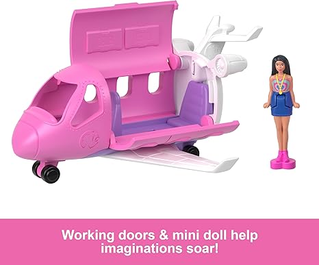 Barbie Mini BarbieLand Doll & Toy Vehicle Set, 1.5-inch Doll & Dreamplane with Working Doors & Color-Change - Airplane