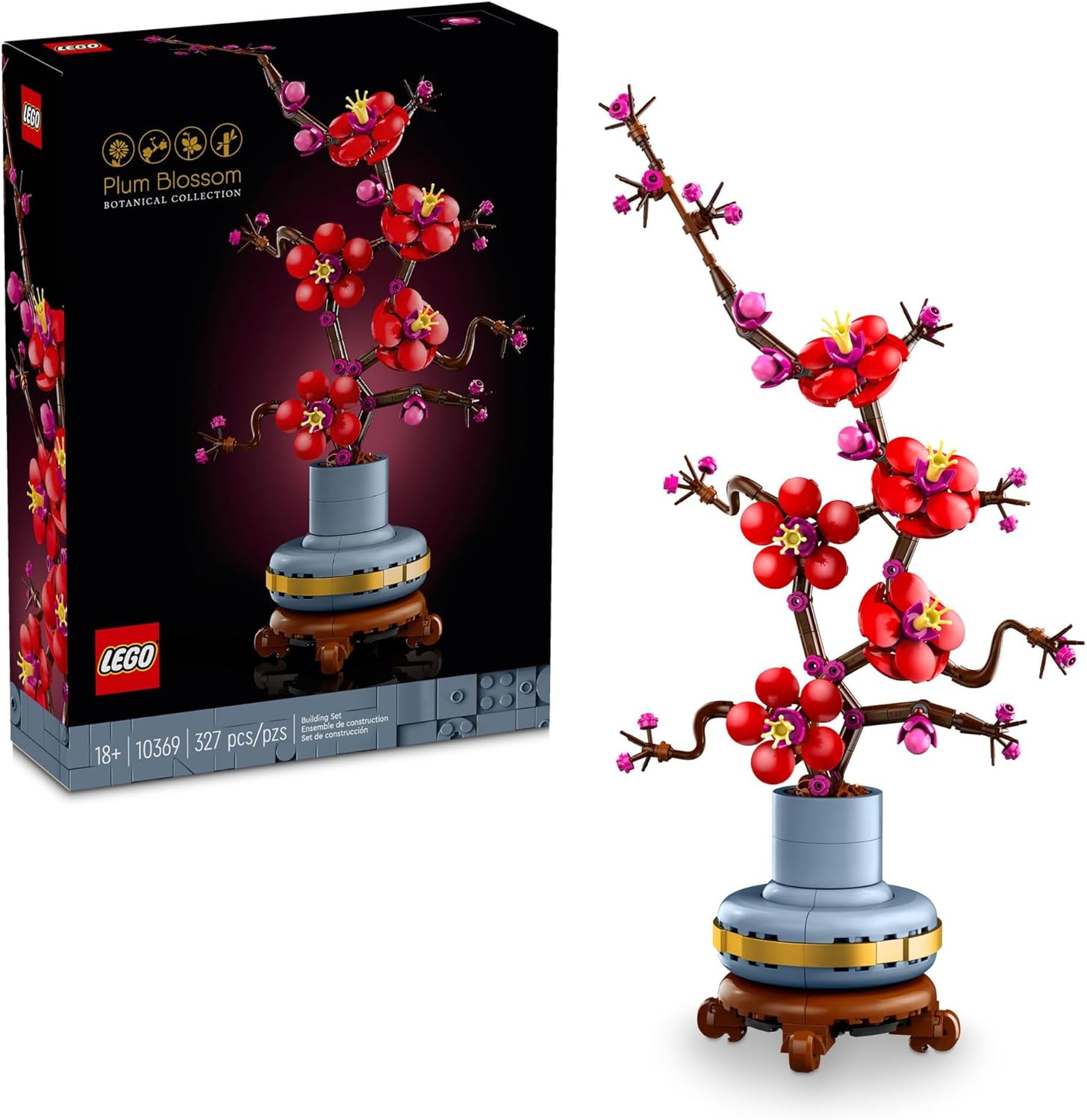 LEGO 10369 Icons Plum Blossom Flower Décor, Display, Zero Maintenance Plant Gift for Teens and Adults, Artificial Flower Home Décor, Office Décor, Botanical Collection Building Set, Relaxing Activity