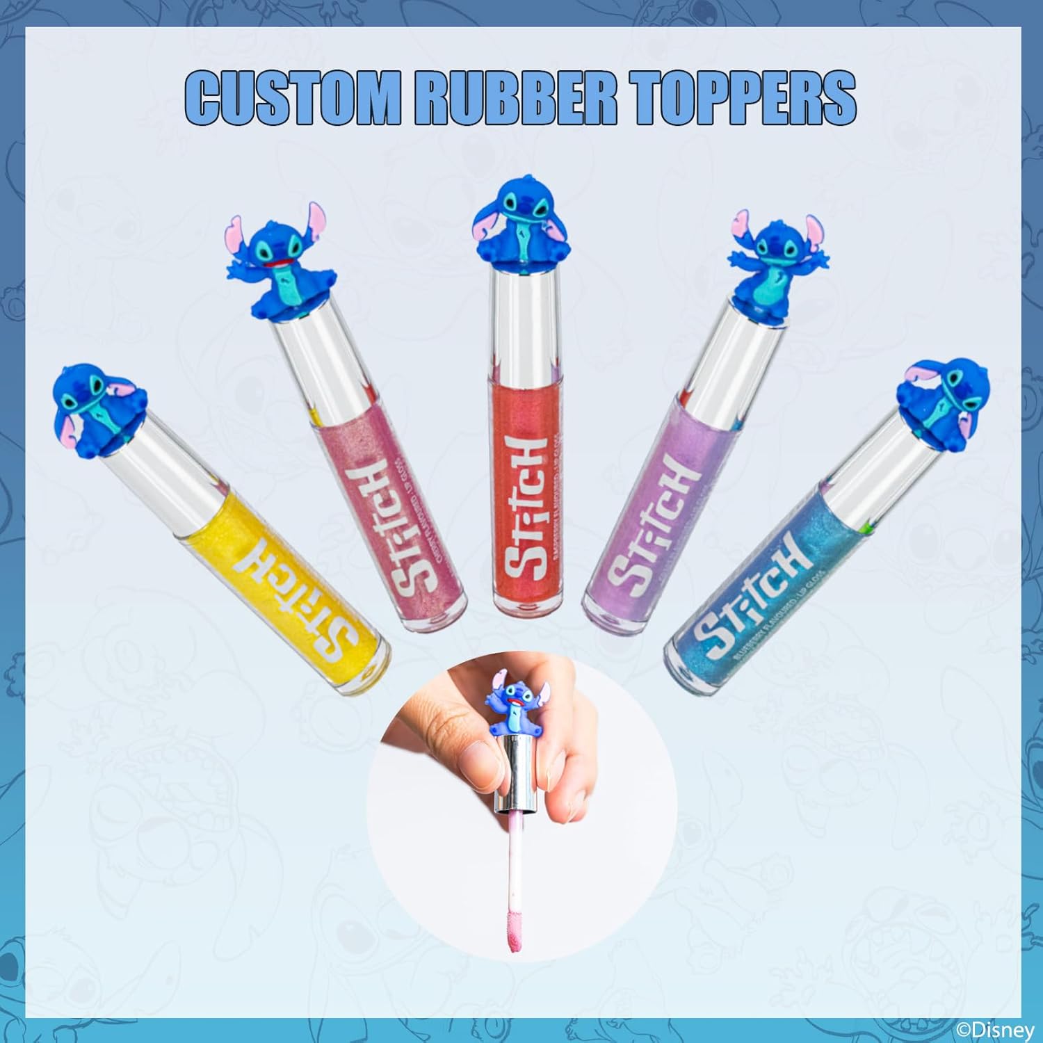 Disney Stitch 10 Piece Plant Based Lip Gloss, Girls Party Favors, First Makeup Set for Girl, Perfect for Parties, Sleepovers, and Birthday Gifts, Ages 3+, by Townley Girl