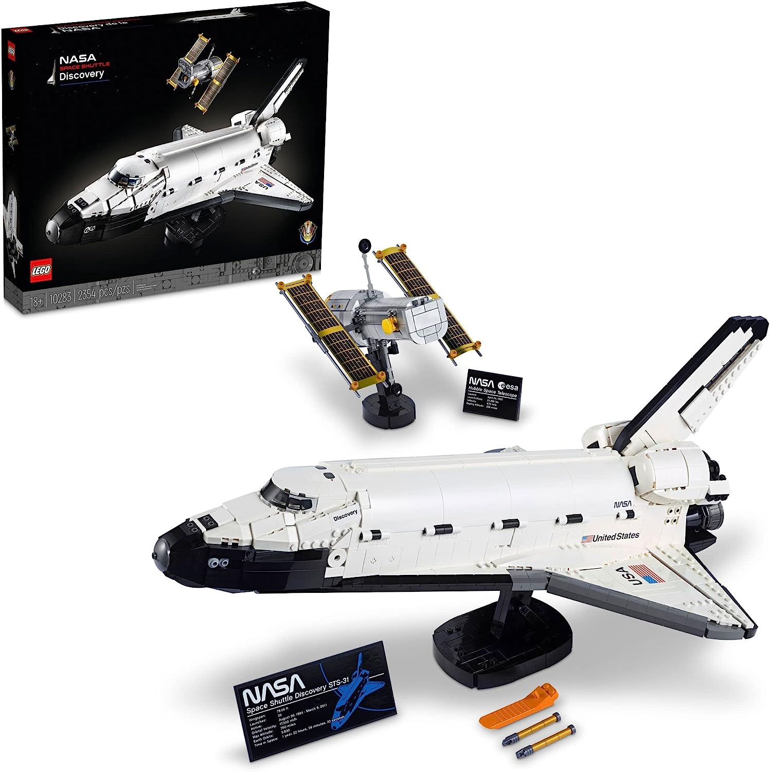 LEGO Icons NASA Space Shuttle Discovery 10283 Model Building Set - Spaceship Collection with Hubble Telescope, Detailed Display for Home or Office Decor