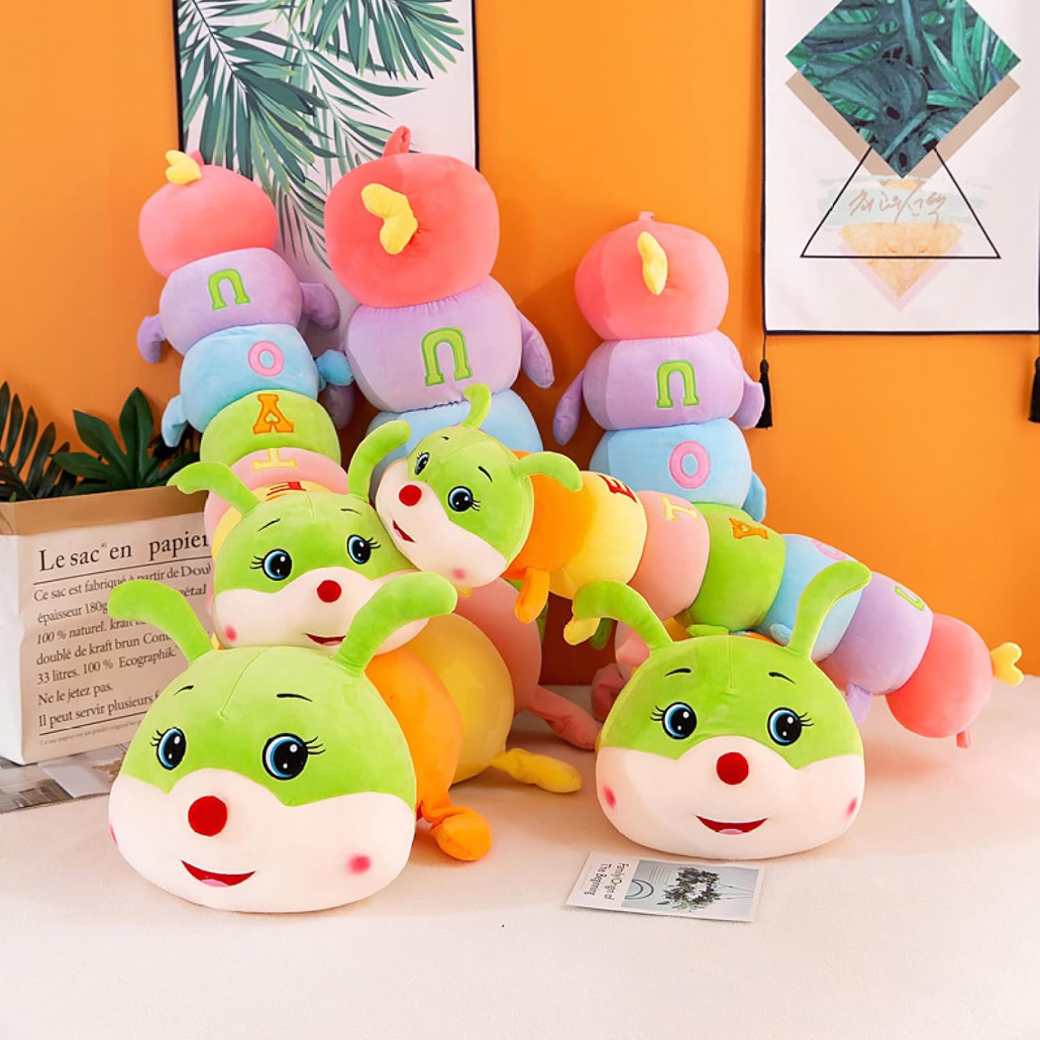 Cognitive Plush Worm Stuffed Doll Toys Soft Worm Pillow for Kids Birthday 120cm Long Colorful