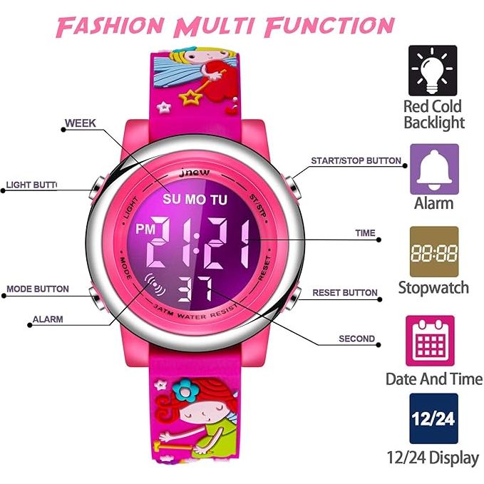 cofuo Kids Digital Sport Waterproof Watch for Girls Boys, Kid Sports Outdoor LED Electrical Watches with Luminous Alarm Stopwatch Child Wristwatch - Rose Elves