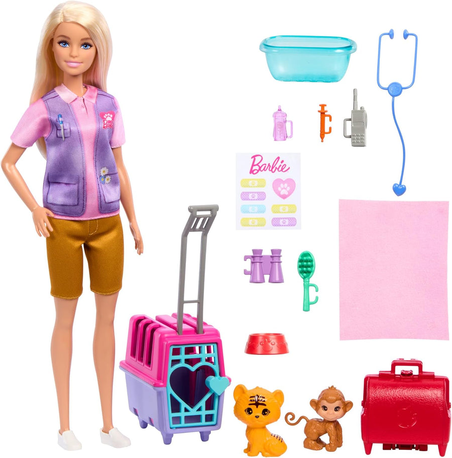 Mattel Barbie Animal Rescue & Recovery Playset With Blonde Doll, 2 Animal Figures & Accessories