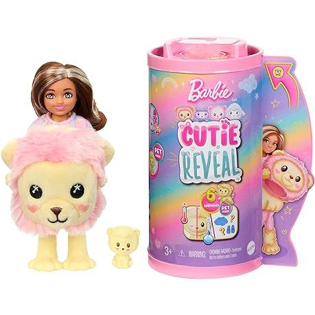 Barbie Chelsea Cutie Reveal Small Doll & Accessories, Brunette in Lion Costume, 6 Surprises, Color Change (Styles May Vary)