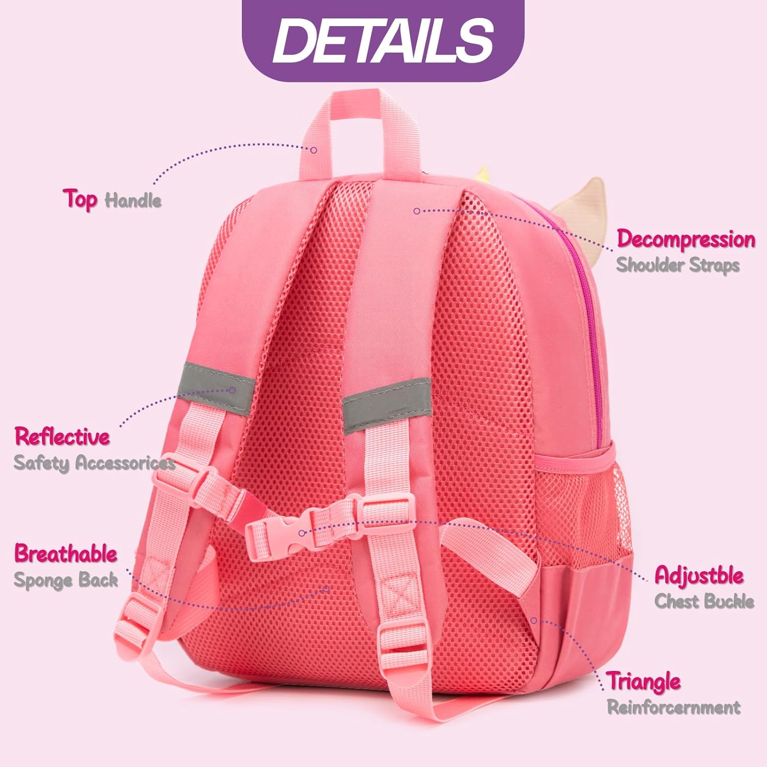 Toddler Backpack for Girls kids,Unicorn pink Girls Bookbag,Waterproof Animal Preschool Schoolbag Age 2-5