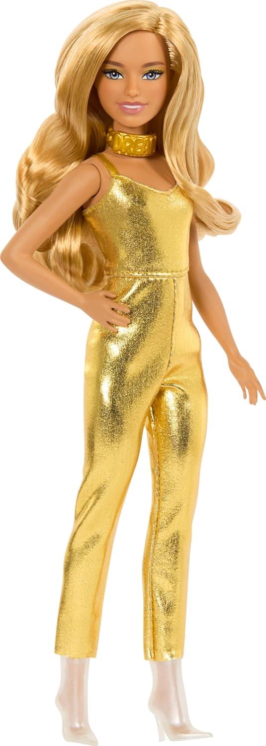 Barbie Fashionistas Doll #222, Petite With Blonde Wavy Hair, Golden Jumpsuit, 65th Anniversary