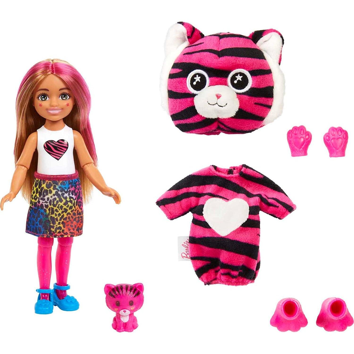 Barbie Cutie Reveal Chelsea Small Doll, Jungle Series Tiger Plush Costume, 7 Surprises Including Mini Pet & Color Change
