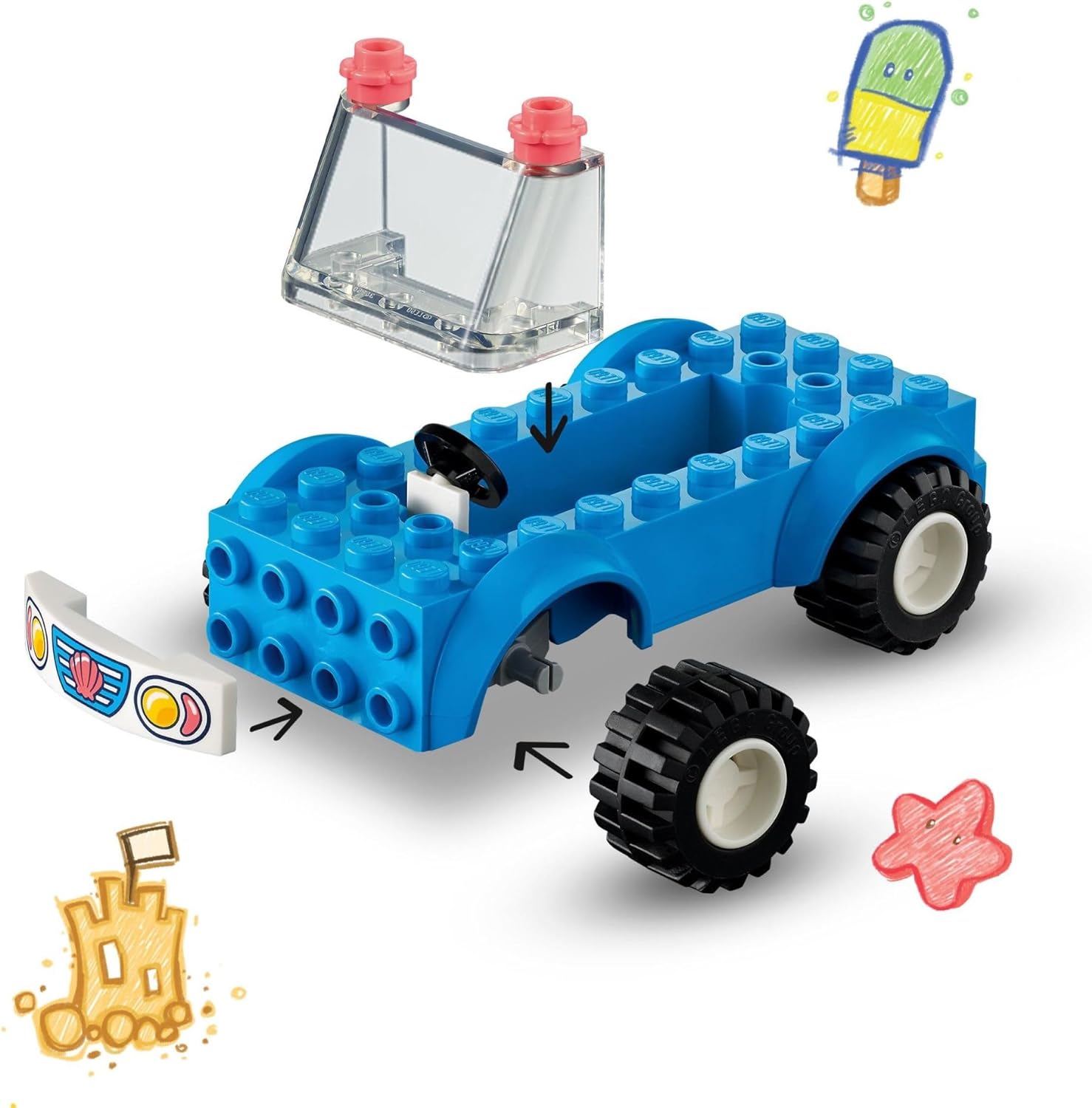 LEGO 41725  Friends Beach Buggy Fun Building Toy Set, Creative Fun for Toddlers Ages 4+, with 2 Mini-Dolls, Pet Dog and Dolphin Figures, a Beach Buggy Toy Car and Accessories