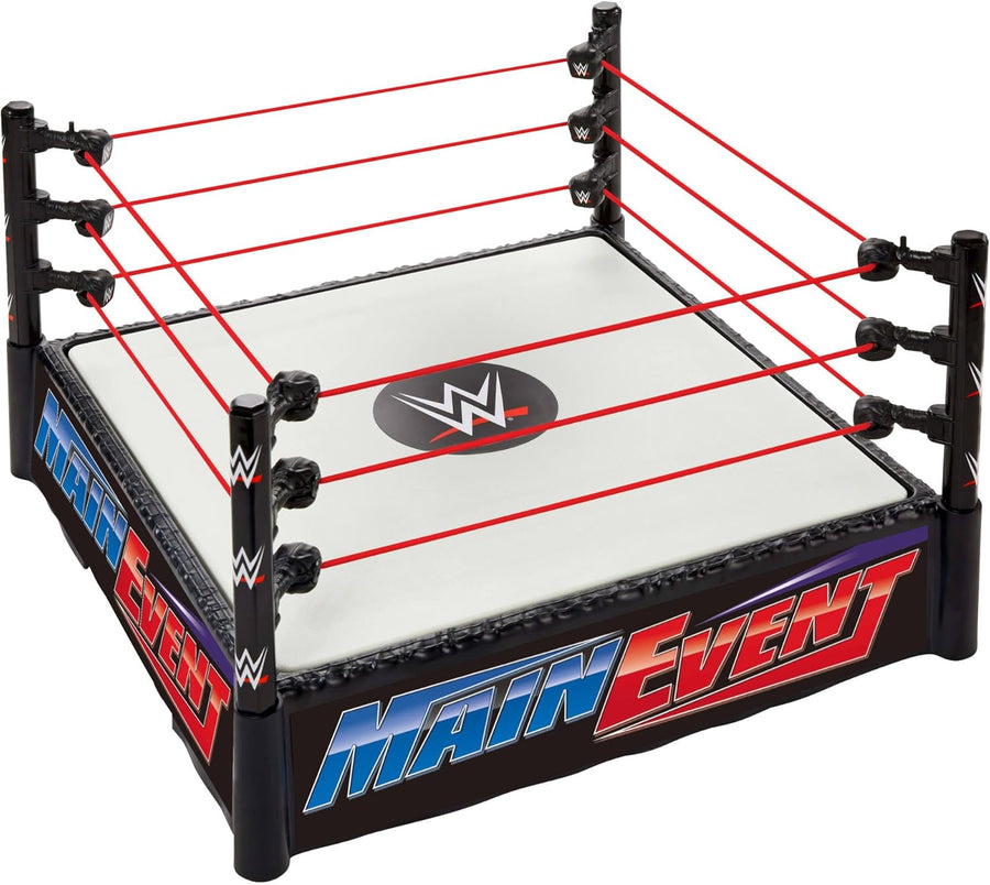 Mattel WWE Superstar Ring with Labels for Main Event & RAW, Spring-Loaded Mat & Pro Tension Elastic Ropes