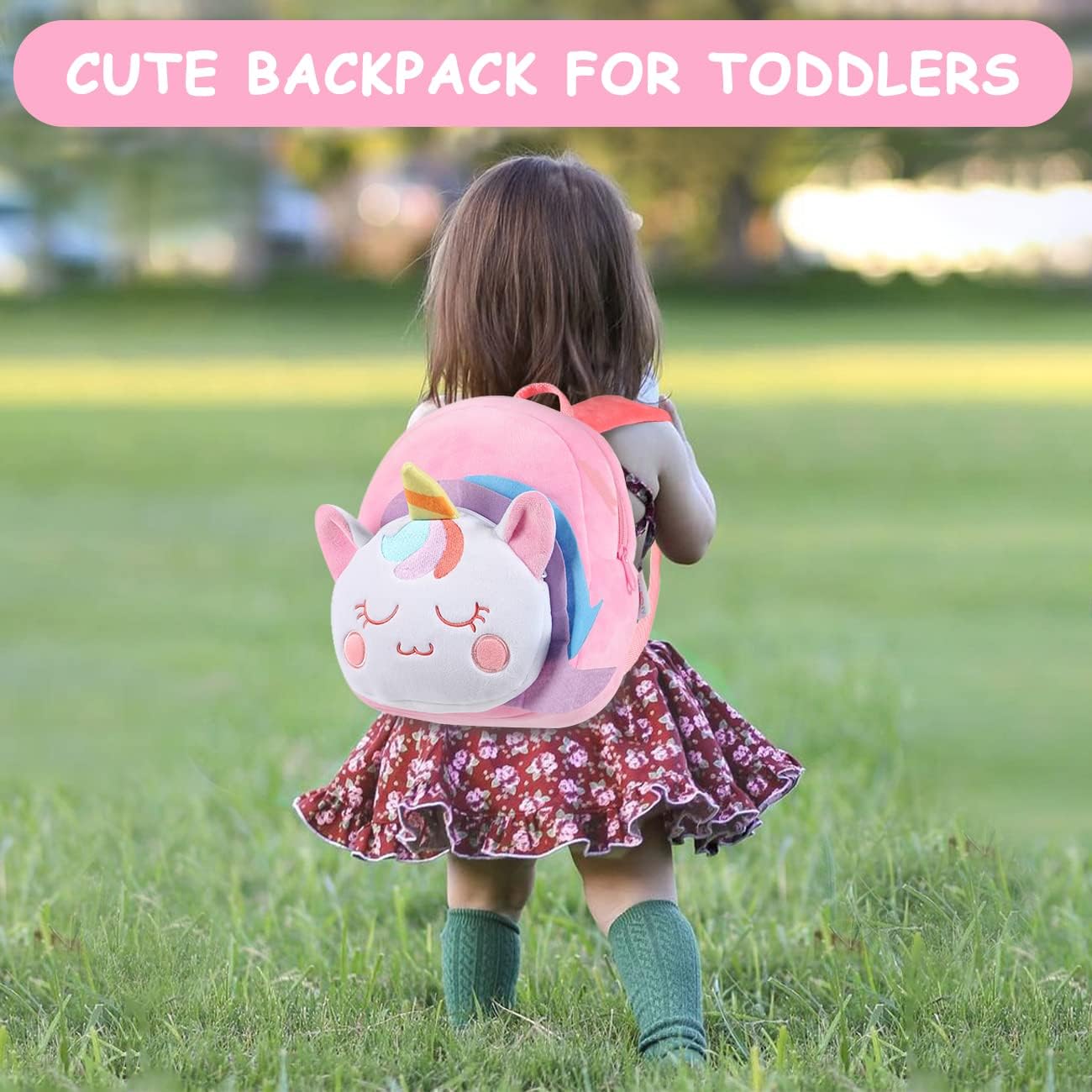 VASCHY Toddler Backpack, Baby Boys and Girls Cute Plush Animal Small Daycare Backpack for Baby Little Kids Smiling Unicorn