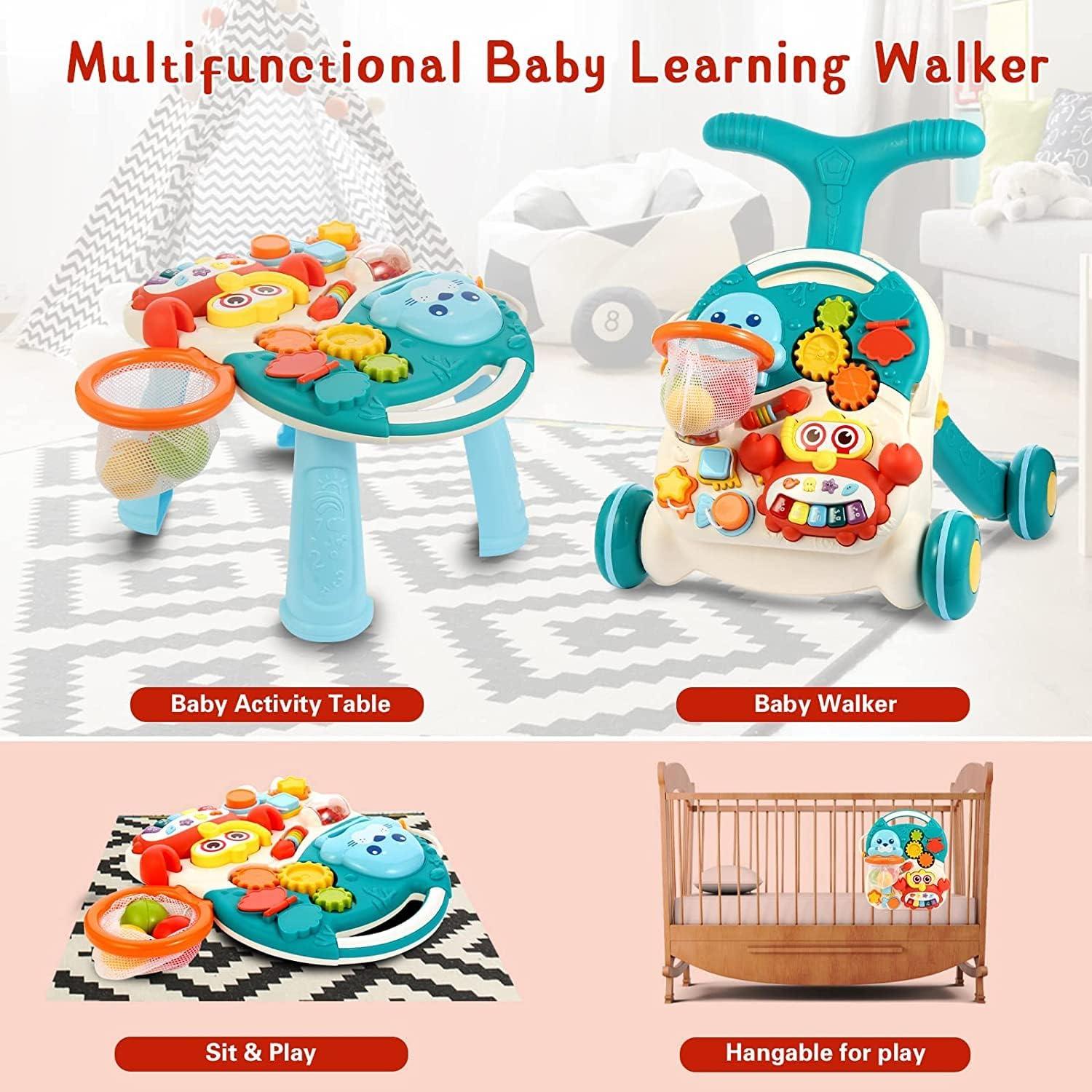 Huanger 2-in-1 Multifunctional Baby Educational Walker & Table (Green) - BumbleToys - Boys, Educational Walker, Educational Walker & Table, Gifts Paradise, Girls, Toy Land, Walker